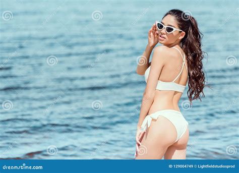 Beautiful Girl Posing In Sunglasses And White Bikini Stock Image Image Of People Nature