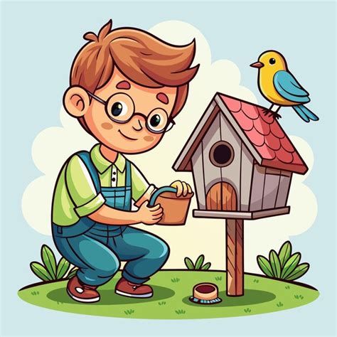 Premium Vector Cute Cartoon Character Making A Birdhouse Vector Graphic