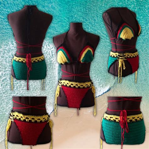 Jamaica Crochet Bikini Set Crochet Bralette Halter Crop Top Crochet Brief Bottom Bathing