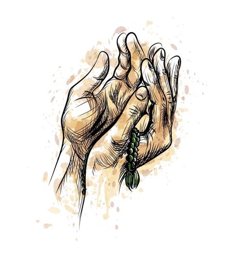 Praying Hands With Rosary Hand Drawn Sketch Vector Background 2492416