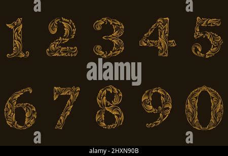 Flower Ornate Numbers Decorative Floral Alphabet Elements Botanical