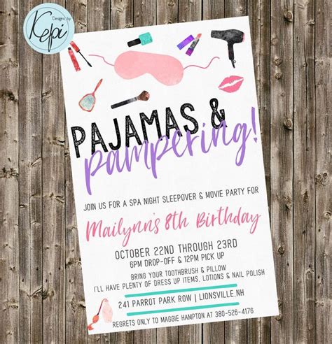 Birthday Invitation Spa Sleepover Pajamas And Pampering Etsy Birthday