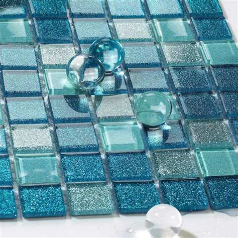 Crystal Glass Backsplash Kitchen Tile Blue Glass Mosaic Design Mirrored Wall Tiles Mosaic Floor