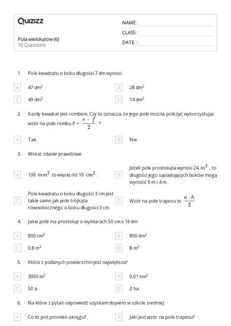 Ponad Zadania Tekstowe Z Geometrii Arkuszy Roboczych Dla Klasa W