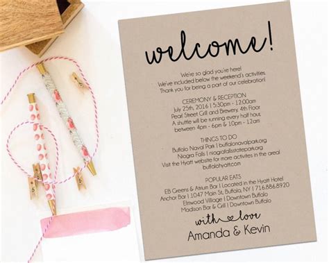 Welcome Letter Wedding Itinerary Printable Welcome Letter Itinerary