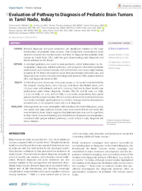 Evaluation Of Pathway To Diagnosis Of Pediatric Brain Tumors In Tamil