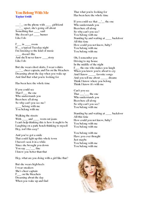 Song Worksheet: You Belong with Me by Taylor Swift