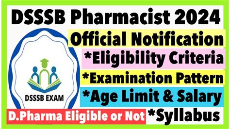 Dsssb Pharmacist Official Notification Out Eligibility