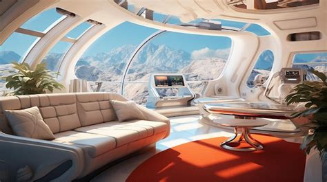 Premium AI Image | spaceship futuristic interior with view on planet earth