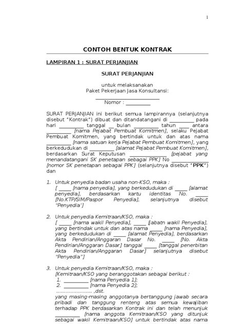 Contoh Surat Perjanjian Kso Kontraktor Doc Perjanjian Kerja Sama Sub