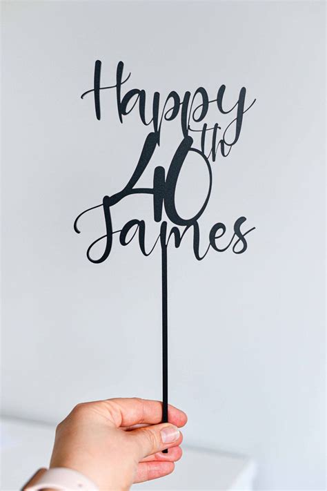 Personalised Happy Birthday 40th Custom Cake Topper Matte Black Acrylic