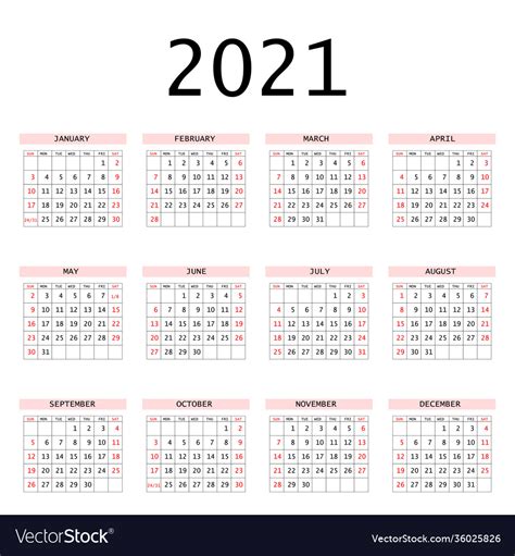 2021 Calendar Planner Corporate Week Template Vector Image