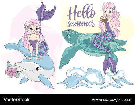 Colorful Mermaid Turtle Royalty Free Vector Image