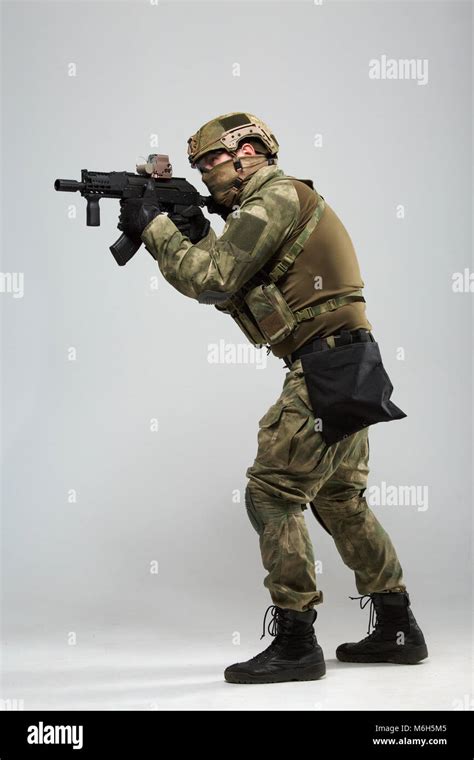 Photo Of Aiming Military Man With Gun Stock Photo Alamy