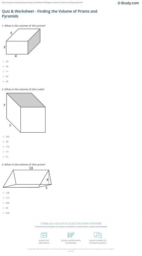 Volume Of A Pyramid Worksheets