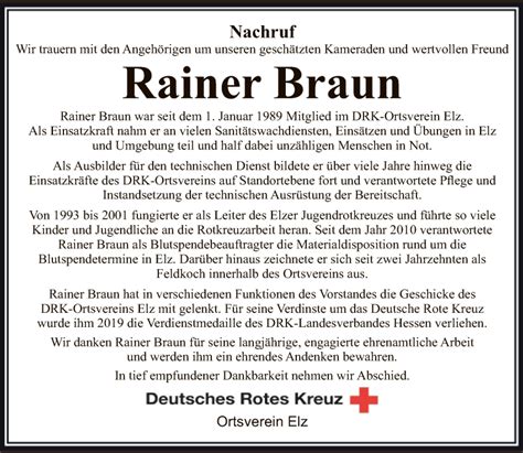 Traueranzeigen Von Rainer Braun Trauer Rheinmain De