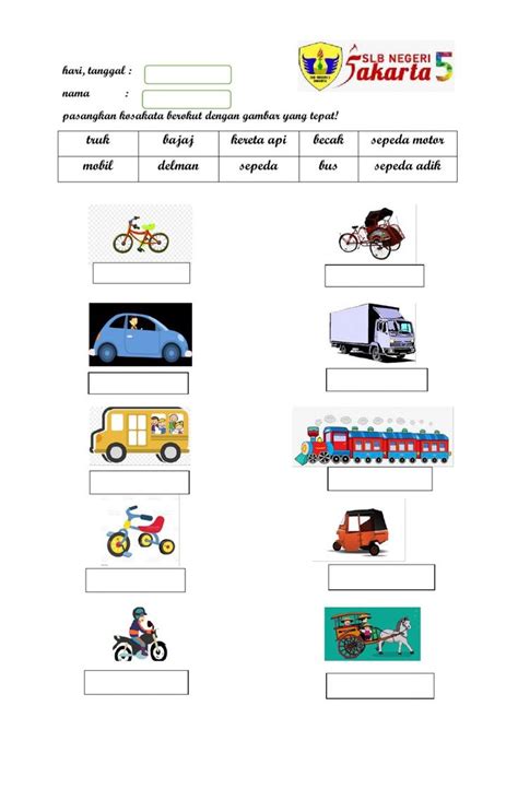 Mengenal Alat Transportasi Worksheet Teachers Workbook School Subjects