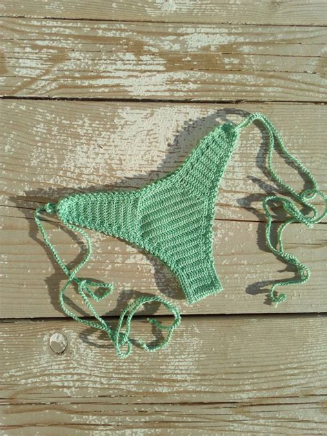 High Hip Crochet Bikini Set Brazilian Mint Tassel Bikini Etsy