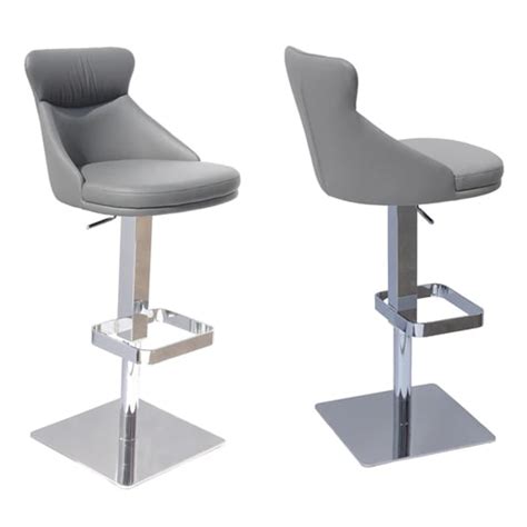 Saida Grey Gas Lift Faux Leather Bar Stools In Pair Furniture In Fashion