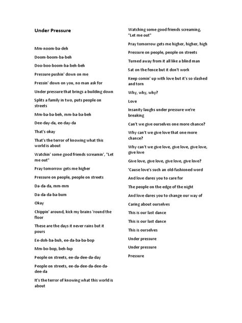 Under Pressure Lyrics | PDF