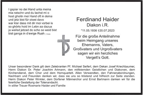 Traueranzeigen Von Ferdinand Haider Trauer Merkur De