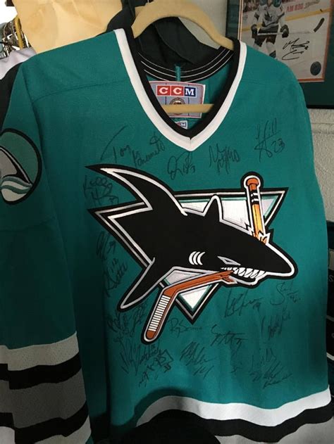 San Jose Sharks Original 90s Teal Jersey signed by the 1997-1998 Team ...