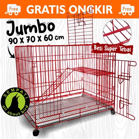 Jual Kandang Kucing Besi Lipat Super Jumbo Size XXL 90x60x70 Cm Bonus