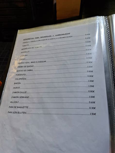 Carta Del Pub Y Bar La Salchicha Peleona Viladecans