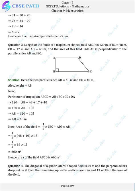 Ncert Solutions For Class Maths Exercise Mensuration