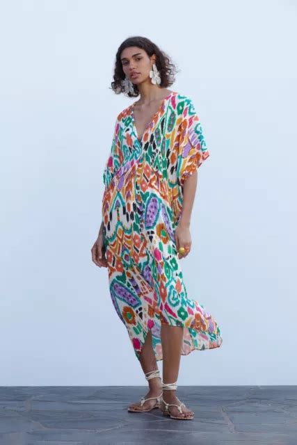 Zara Kleid Kaftan Kaftankleid Tunika Viskose Gr S Oversized Maxi Mid