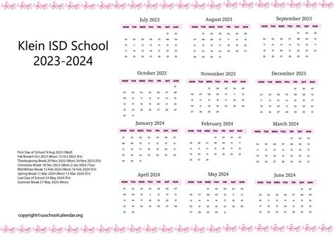 Klein ISD School Calendar with Holidays 2023-2024