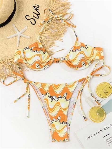 Best Hot Sale Emmiol Lace Up Wave Print Bikini Set Emmiol Shop