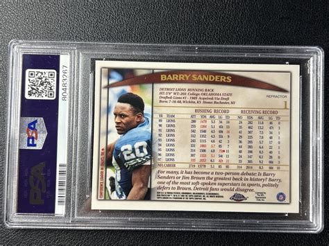 Barry Sanders Psa Topps Chrome Football Refractor Mint Lions