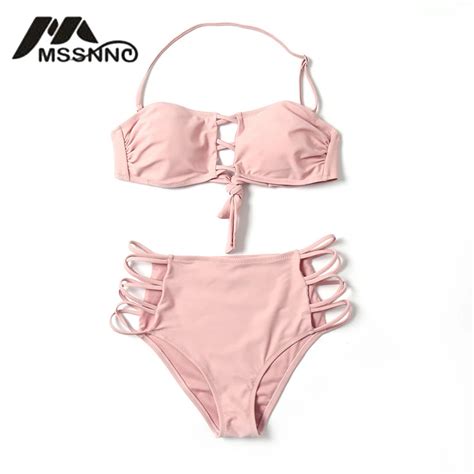 Bandage Hot Bikini Swimwear Women 2017 Push Up Women Sexy Pink Beach Wear Swimsuit High Waist