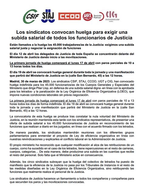 Staj Informa Convocada Huelga En La Administraci N De Justicia Staj