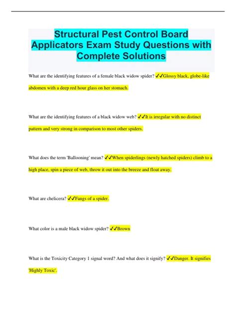 Structural Pest Control Board Applicators Exam Study Questions with