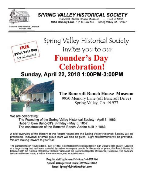 Spring Valley Historical Society Founders Day Celebration Mt Helix