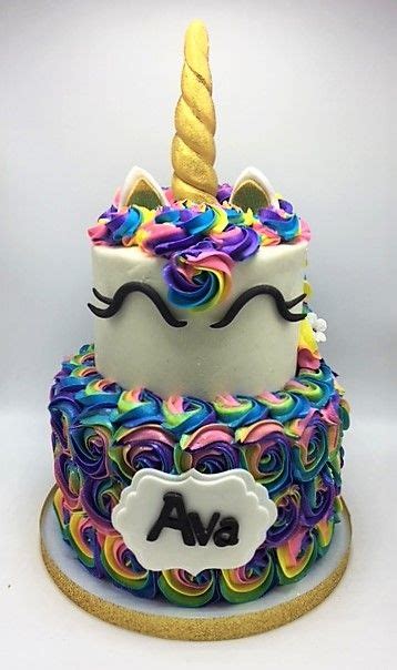 2 Tier Rainbow Unicorn Cake With Gold Horn By Flavor Cupcakery Cake