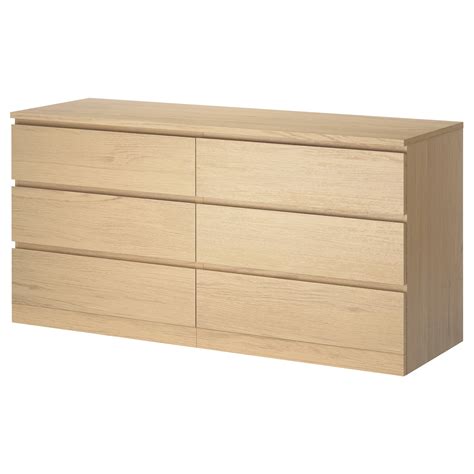 MALM white stained oak veneer, Chest of 6 drawers, 160x78 cm - IKEA