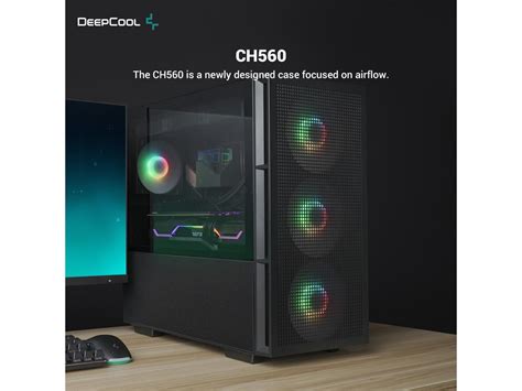 DeepCool CH560 ATX Airflow case, 3x Pre-Installed 140mm ARGB Fans ...
