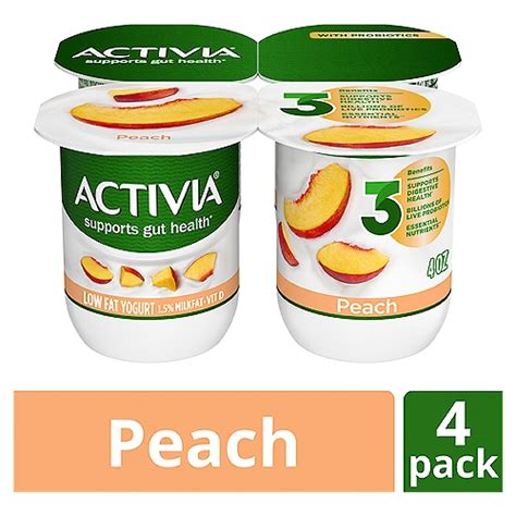 Activia Peach Probiotic Yogurt Lowfat Yogurt Cups 4 Ounce 4 Ct The