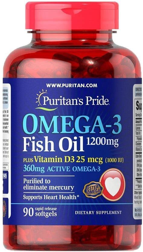 Омега-3 рыбий жир + витамин Д3, Omega-3 Fish Oil of Vitamin D3, Puritan ...