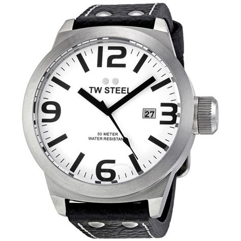 Tw Steel Icon 50 Mm White Dial Black Leather Strap Mens Watch Tw621