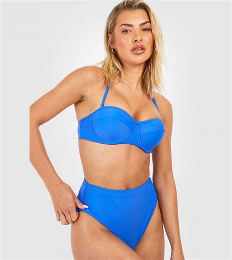 Buy Boohoo Underwired Padded High Waist Bikini Set In Cobalt