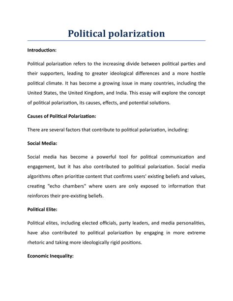 Political polarization - Political polarization Introduction: Political polarization refers to
