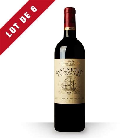 Lot de 6 Château Malartic Lagravière Pessac Léognan Rouge 2008 75cl