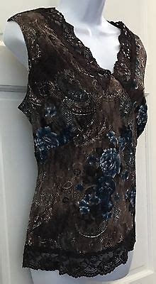 Cato Multi Color Sleeveless Knit Top SZ 14 16W Lace V Neck Floral