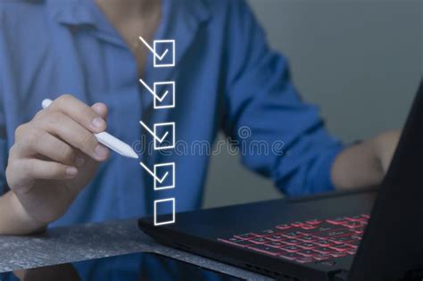 Businessman Using Laptop Doing Online Checklist Survey Fill Out Digital