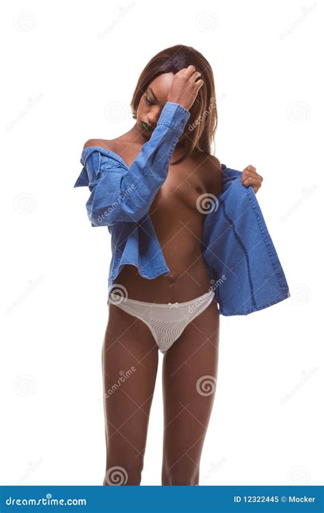 Black Naked Woman In Denim Jacket Slender Legs Stock Image Image Of Classy Breast