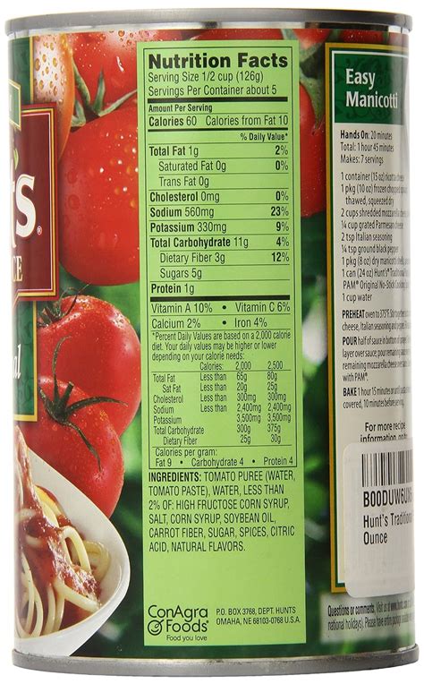 Hunts Traditional Spaghetti Sauce Nutrition Facts - Nutrition Ftempo